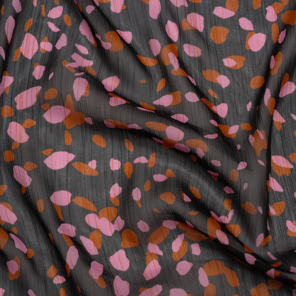 Polyester Chiffon with Metallic Gold Pinstripes - Black, Brown and Pink Abstract Spots - Designer Deadstock - Joann Fabrics