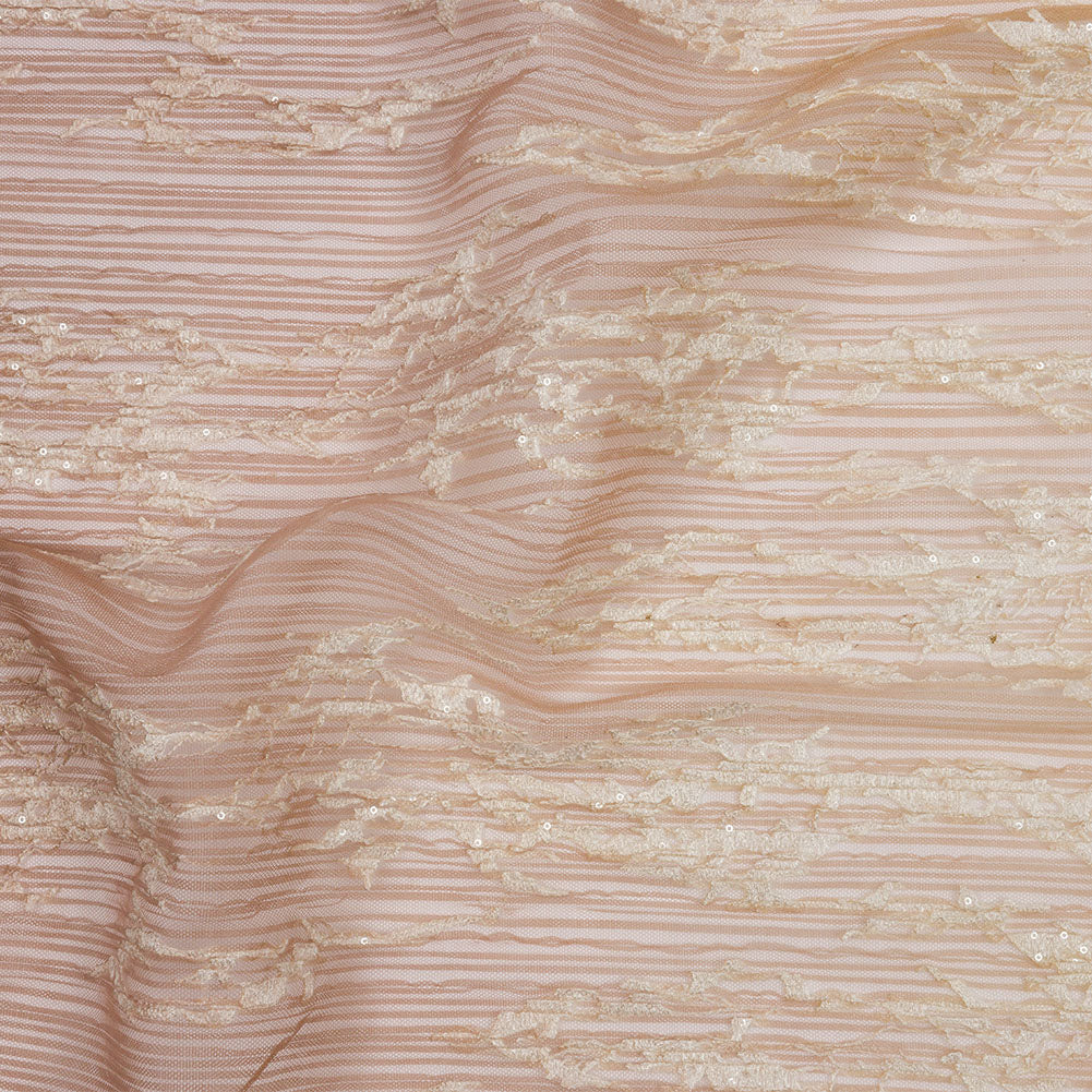 Embroidered Soft Pleated Tulle with Sequins - Beige, Brown and White Ombre Abstract - Sequoia Collection - Joann Fabrics