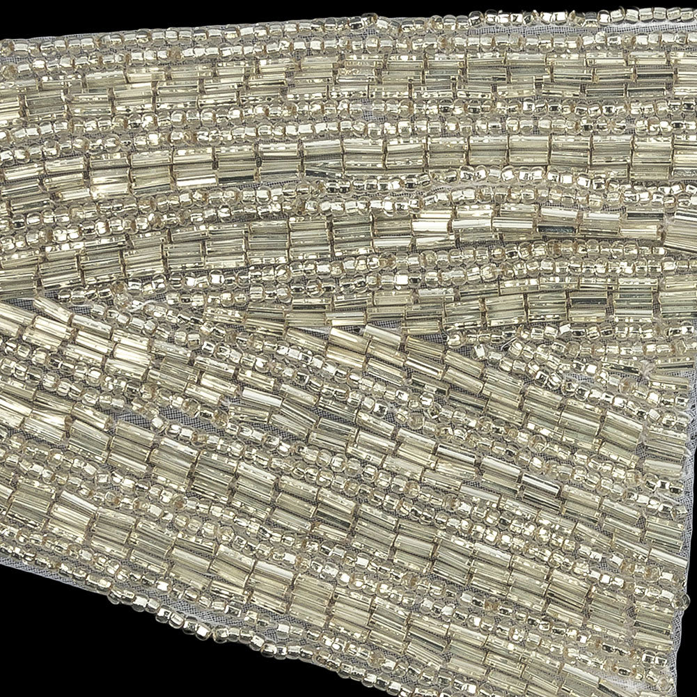 Vintage Silver Geometric Glass Beaded Right Lapel Applique - 13