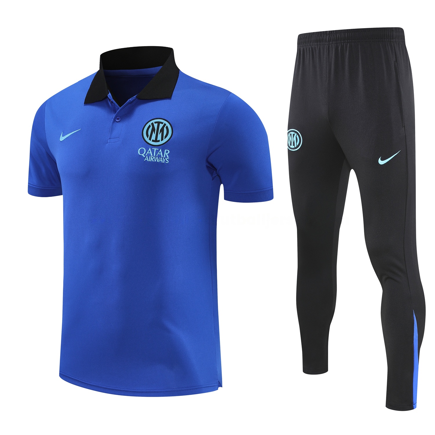 Inter Milan 25-26 POLO Short-Sleeve Training Set - Ocean Blue Top and Black Pants - UnitedFutballJersey