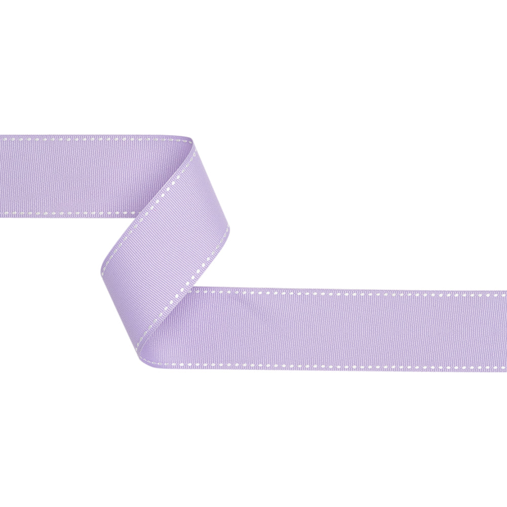 Grosgrain Ribbon with White Stitched Borders - Lilac - 1.5