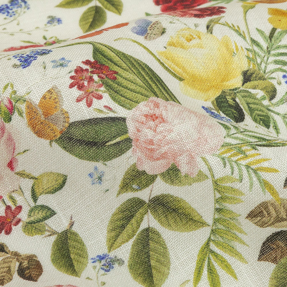 Dark Pink, Yellow and Green Butterfly Garden Medium Weight Linen Woven - Joann Fabrics
