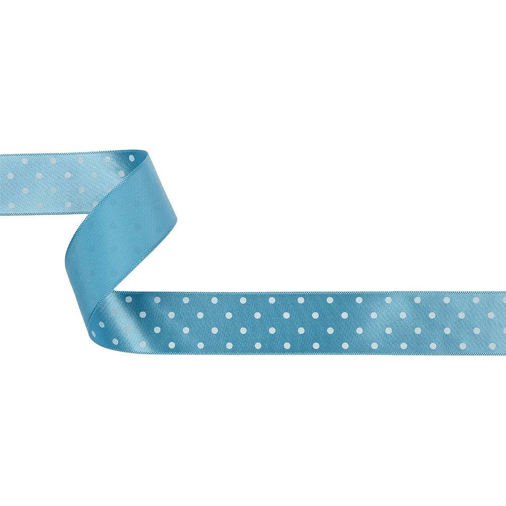 Blue and White Polka Dot Satin Ribbon - 1