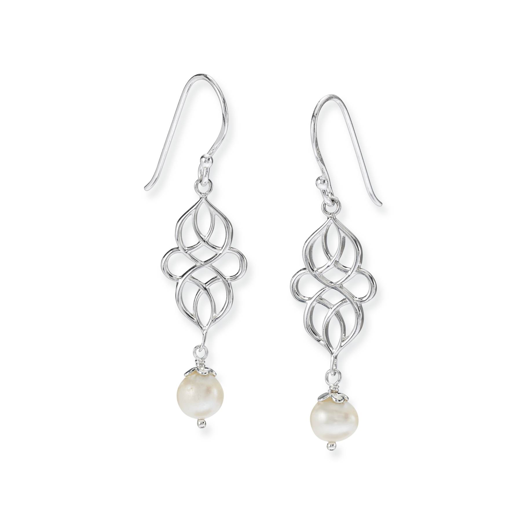 Sterling Silver Filigree Earrings, Freshwater Pearl Drop, French Hooks - Northstyle Catalog