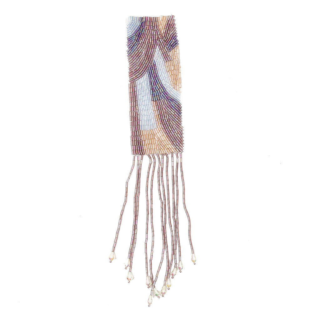 Vintage Pastel Multi Bugle Beaded Fringe Abstract Applique - 11.5