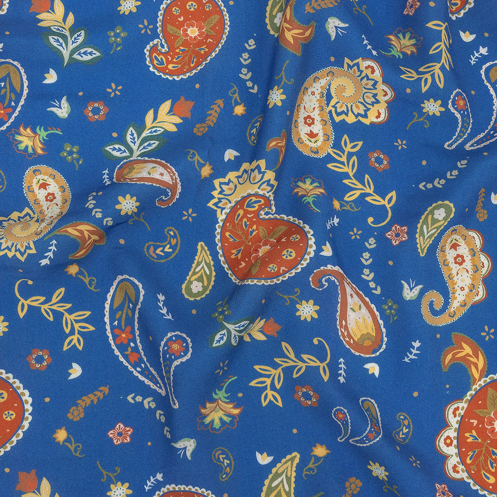 Viscose Twill Print - Blue and Orange Paisley - Mood Exclusive Sublime Swirling - Joann Fabrics