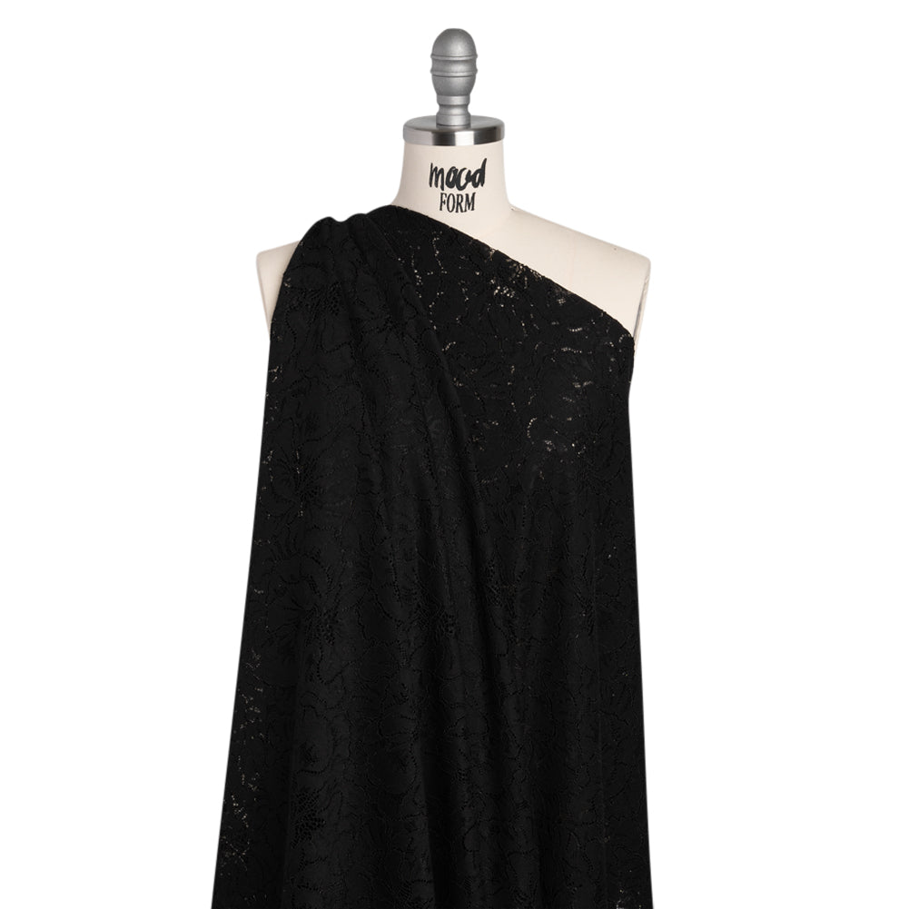 Stretch Corded Lace with Finished Edges - Black Bold Blooming Florals - Dania Collection - Joann Fabrics