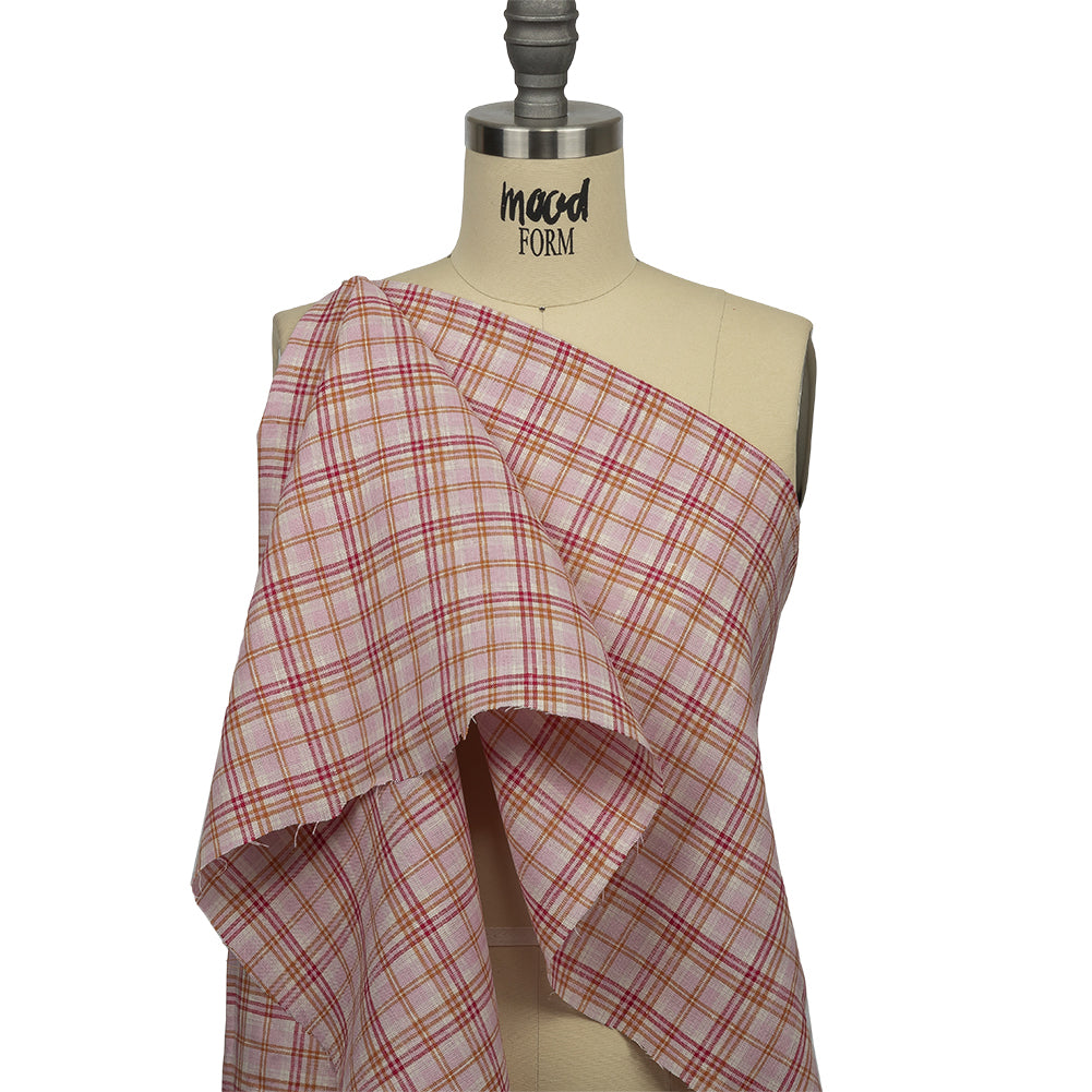 Pink, Orange and Cream Plaid Lightweight Linen Woven - Joann Fabrics