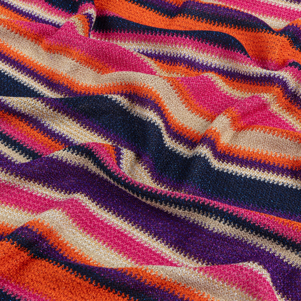 Trina Turk Pink, Orange and Navy Metallic Striped Viscose and Polyester Sweater Knit - Joann Fabrics