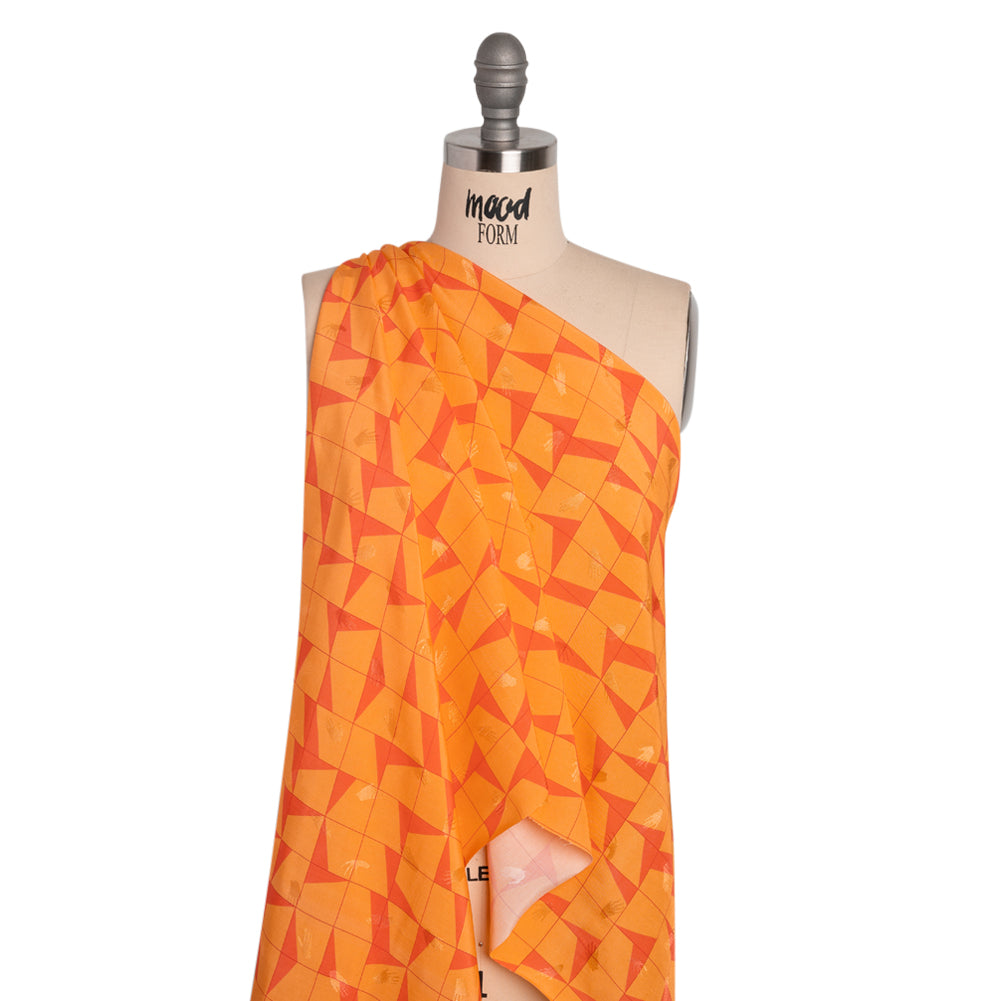 Hands Viscose Jacquard Print - Orange Broken Squares - Mood Exclusive Theorem Thoughts - Joann Fabrics