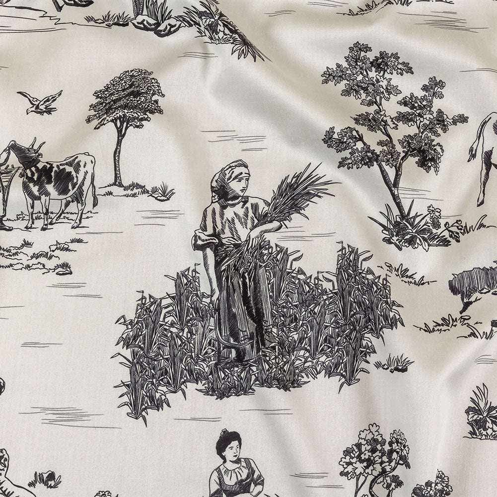 Black and White Classic Toile de Jouy Mercerized Organic Egyptian Cotton Shirting - Joann Fabrics