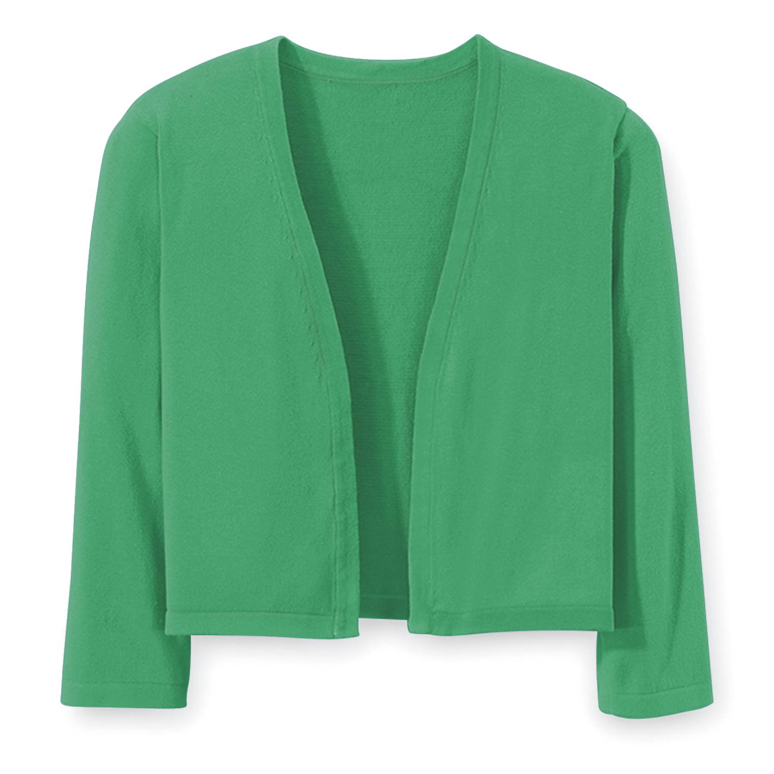 Fine-Gauge Cotton Knit Shrug with Open Front and 3/4 Sleeves - Northstyle Catalog