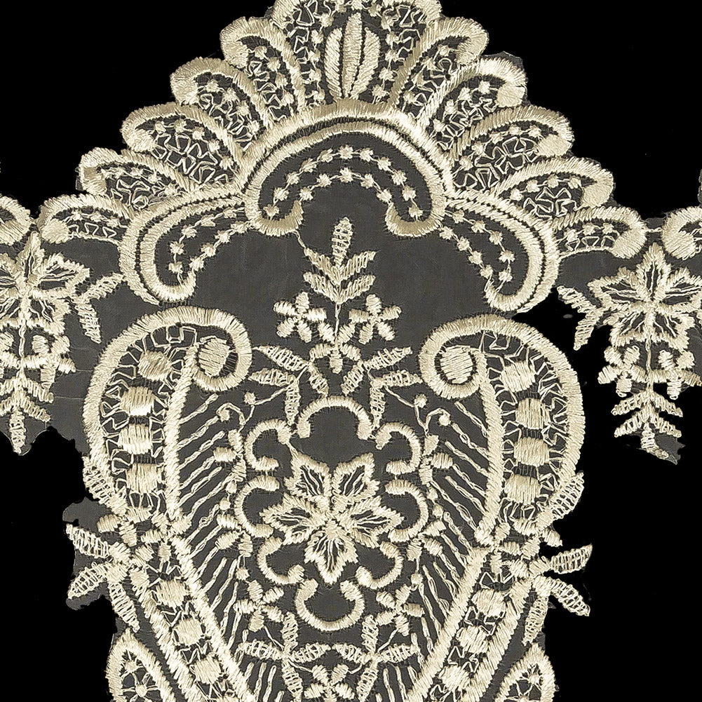 Ivory Paisley and Floral Oversized Embroidered Organza Lace Trim - 14