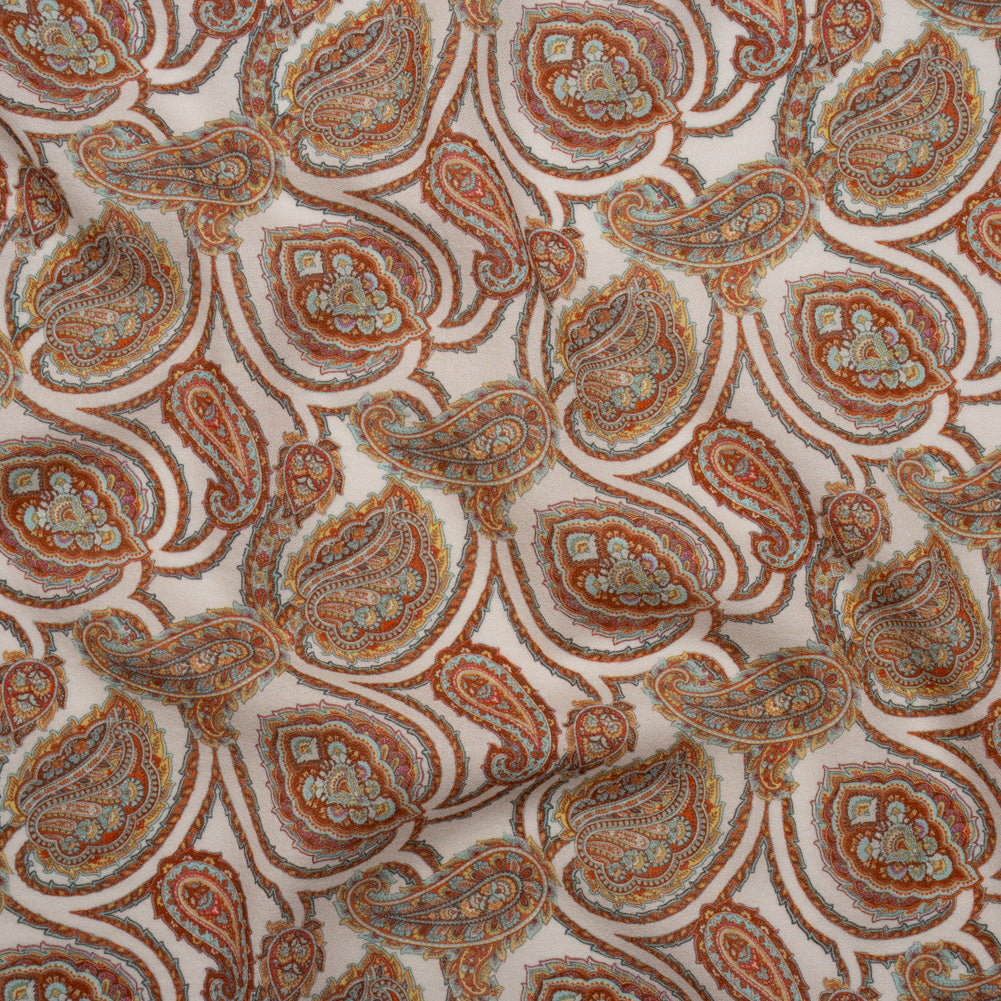 Cotton Crepe - White, Red and Sky Blue Paisley - Mood Exclusive Scroll Spectrum Print - Joann Fabrics