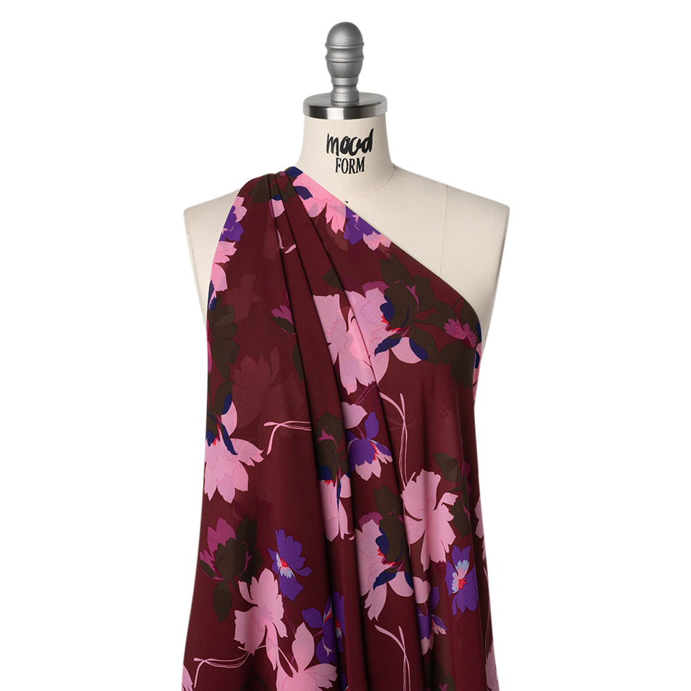 Polyester Chiffon Print - Wine Red, Pink and Purple Floral - Designer Deadstock - Joann Fabrics