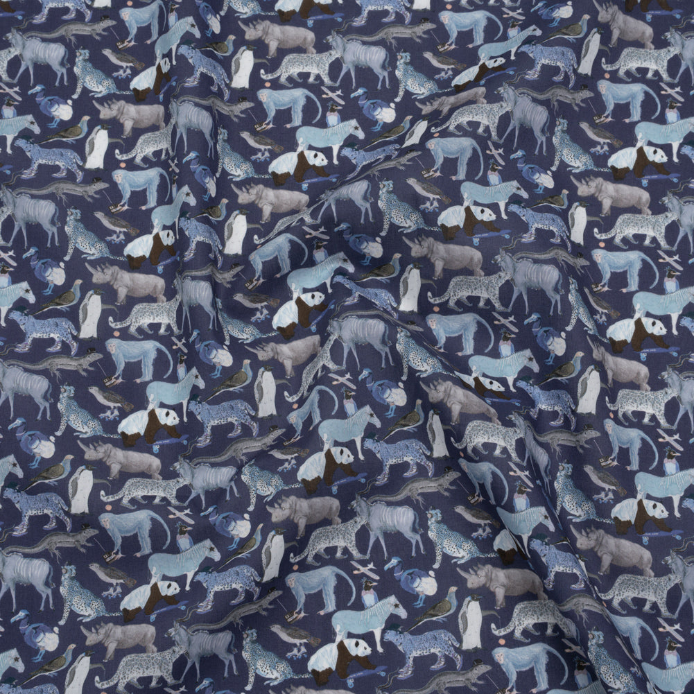 Liberty Fabrics Tana Lawn® - Quey 2 Dark Blue - Blue, Gray and White Animals with Clothes - Joann Fabrics
