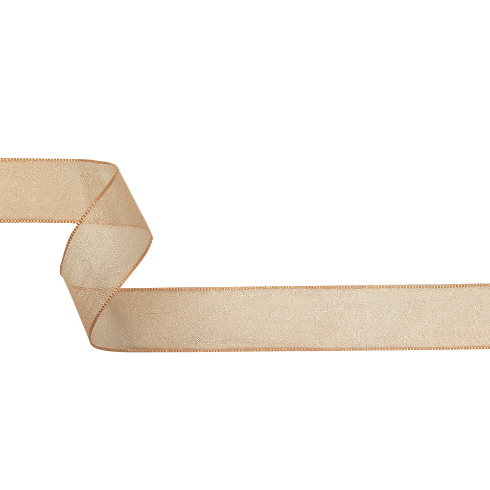 Peach Shimmering Organza Ribbon with Woven Edges - 1.125