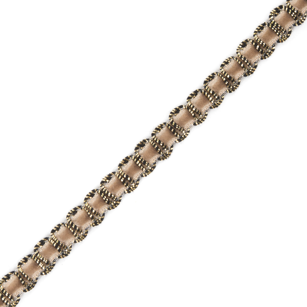 Gold Braid Around Beige Velvet Trimming - 0.25