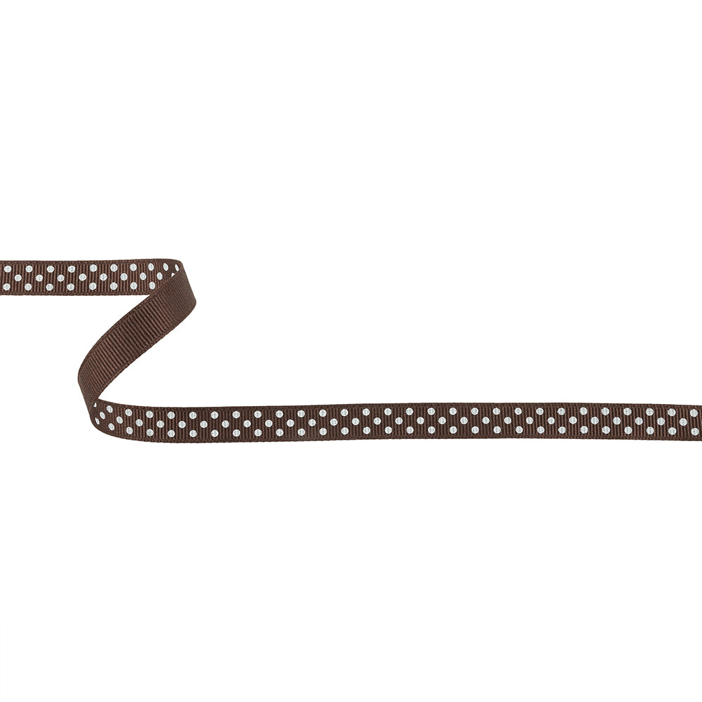 Chestnut and White Polka Dots Grosgrain Ribbon - 0.375