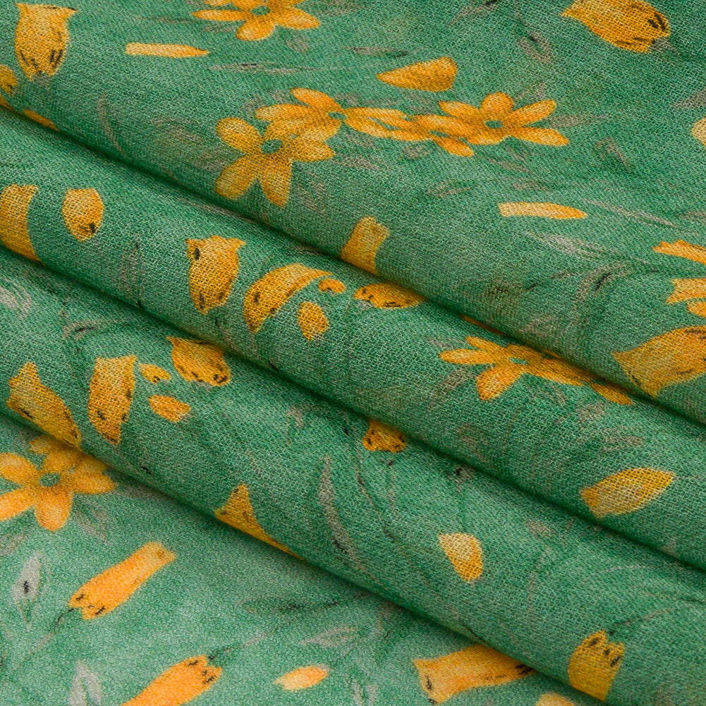 Viscose Georgette - Teal and Orange Floral - Dance with the Daffodils Print - Mood Exclusive Secret Garden Collection - Joann Fabrics