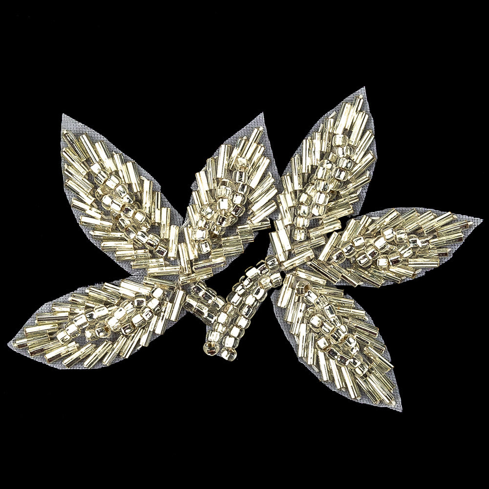 Vintage Silver-lined Bugle and Seed Beaded Foliage Applique - 2.25