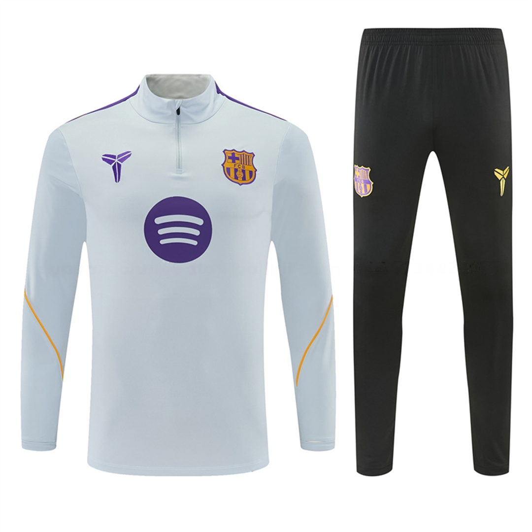 Barcelona 26-27 Kids Long Sleeves Training Set - Light Grey Top & Black Pants - UnitedFutballJersey