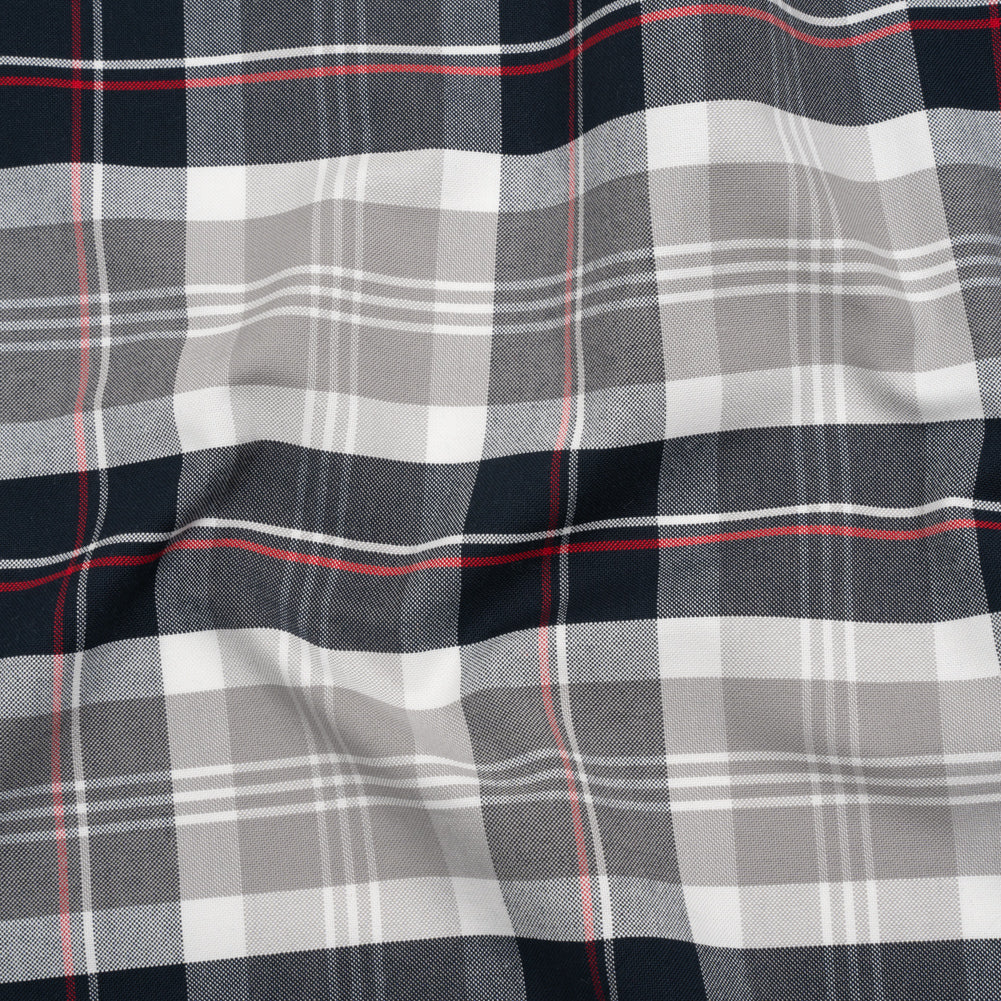 Cotton Oxford Shirting - Midnight Navy, Light Gray and Red Plaid - Deadstock - Joann Fabrics