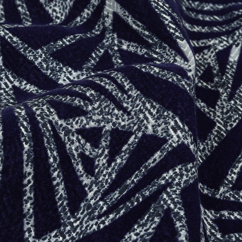Navy Flocked Triangles on Cosmic Sky and White Distressed Chevrons Cotton Shirting - Joann Fabrics