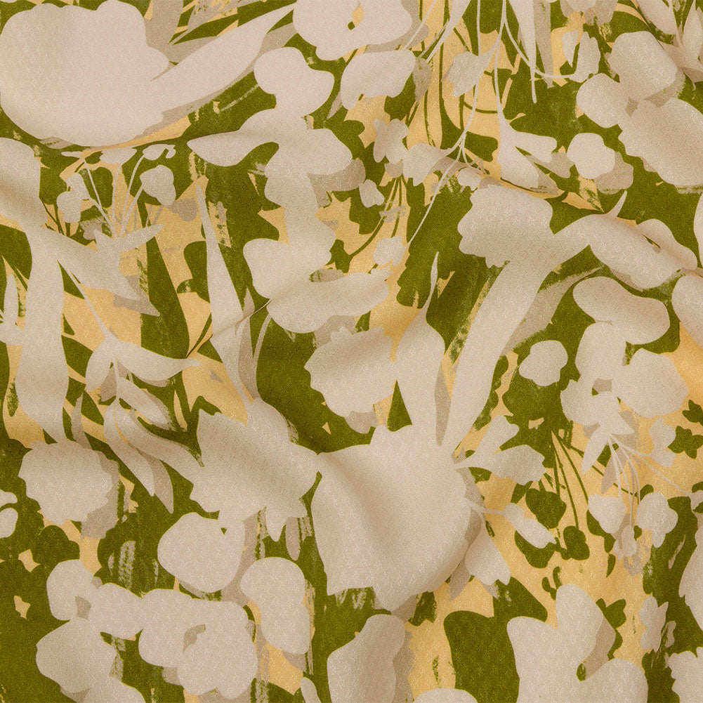 Sustainable Viscose Floral Jacquard Print - Beige, Green and Yellow Floral Silhouettes - Mood Exclusive Wild Disguise - Joann Fabrics