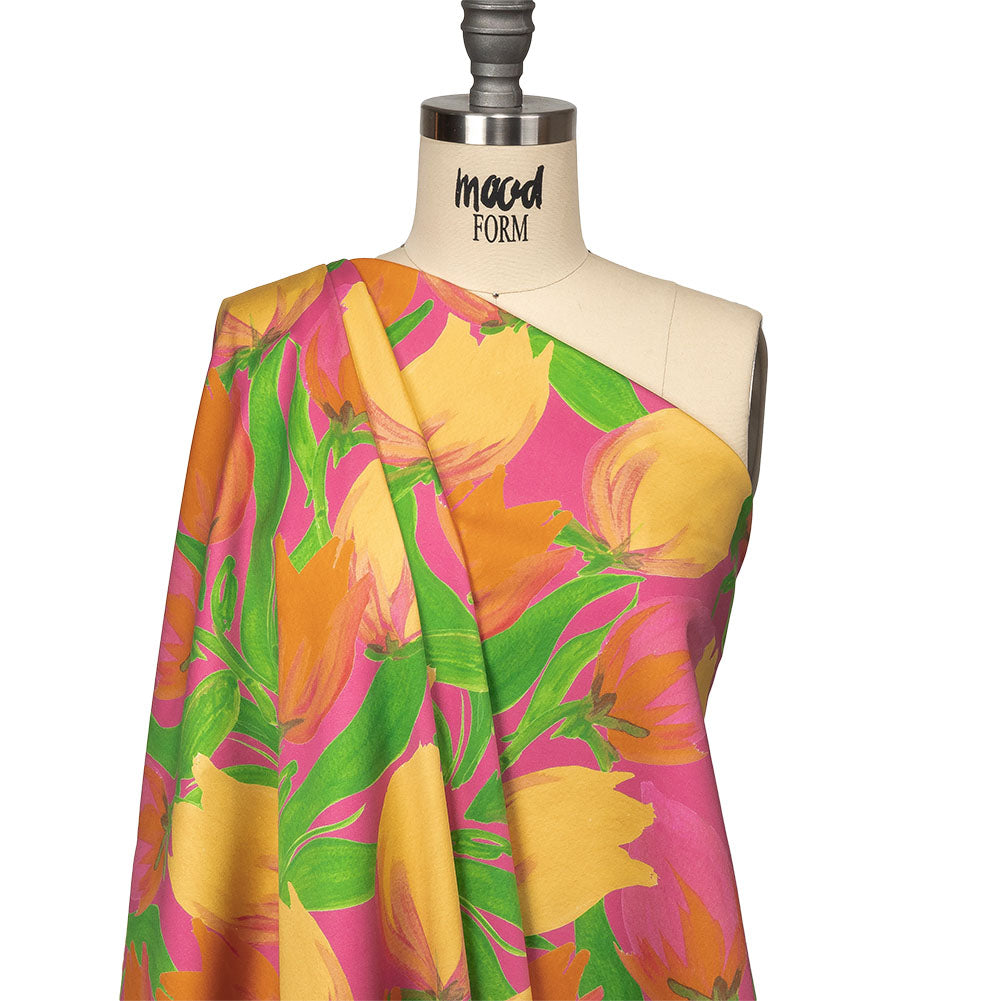 Stretch Cotton Sateen - Pink and Orange Tulips - Keukenhof Print - Mood Exclusive Citrus Collection - Joann Fabrics