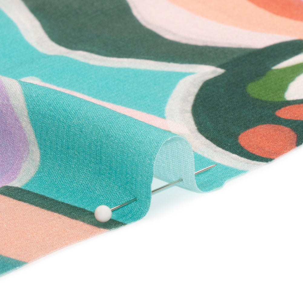Sustainable Viscose Woven Print - Pink, Green and Blue Mushrooms and Abstract - Mood Exclusive Mid Mod Mushroom - Joann Fabrics