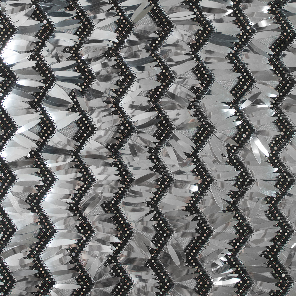 Black and Silver Chevron Fringe Sequin Fabric - Joann Fabrics