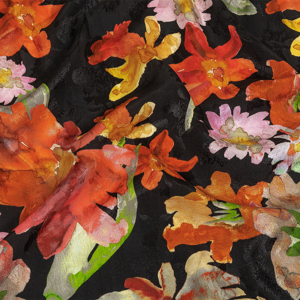 Flowery Sustainable Viscose Jacquard Print - Orange and Red Painterly Floral - Mood Exclusive Painter's Palette - Joann Fabrics