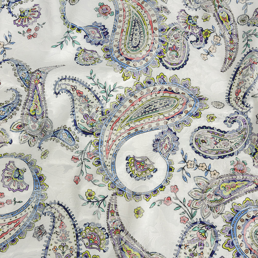 Stretch Floral Jacquard Print - Navy and White Paisley - Mood Exclusive Grandiose Gems - Joann Fabrics