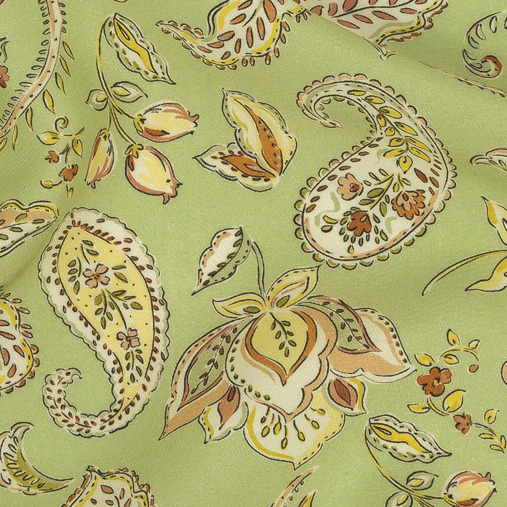 Viscose Twill Print - Light Green and Orange Paisley Floral - Mood Exclusive Paisley Daze - Joann Fabrics