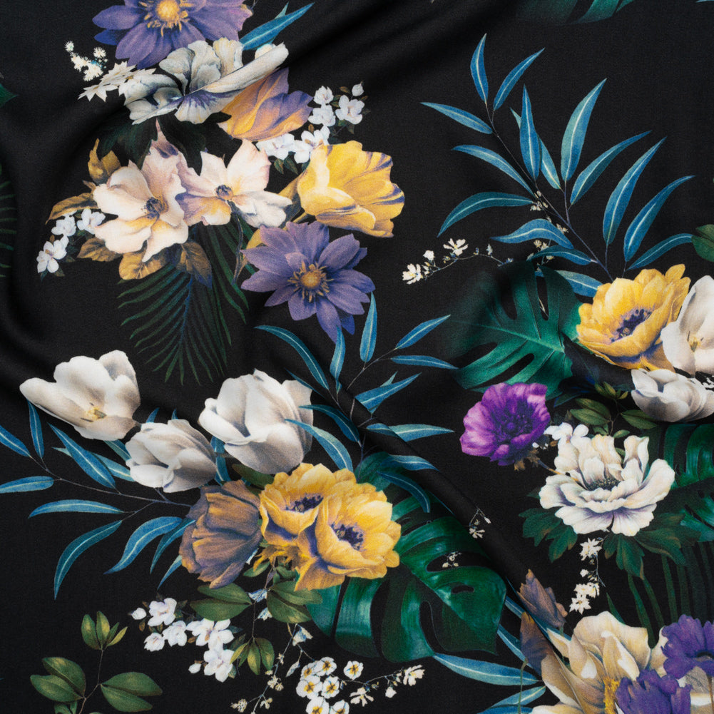 Rayon Challis - Blue, Purple and Yellow Tropical Flowers - Mood Exclusive Island Bloom Print - Joann Fabrics