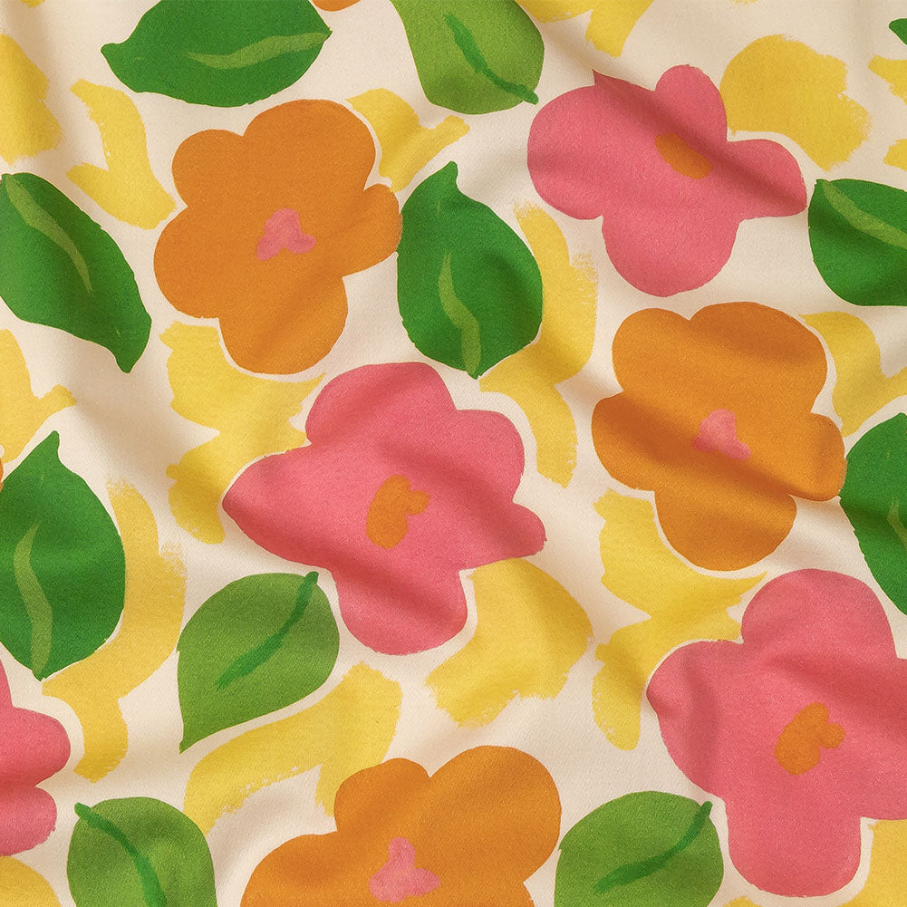 Stretch Cotton Sateen - Pink and Orange Simplistic Floral - Chalk Party Print - Mood Exclusive Citrus Collection - Joann Fabrics