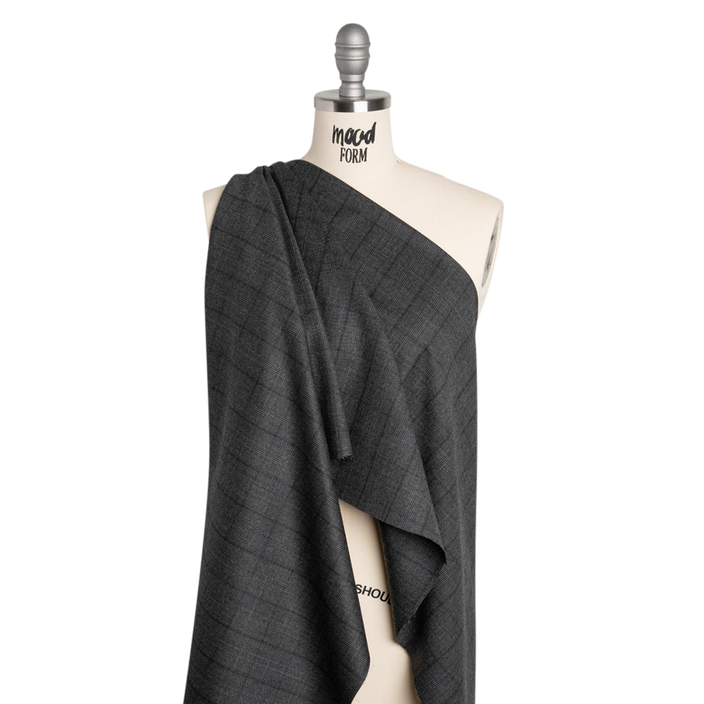 Super 130 Wool Suiting Made in Italy - Black and Gray Glen Plaid - Deadstock - Joann Fabrics