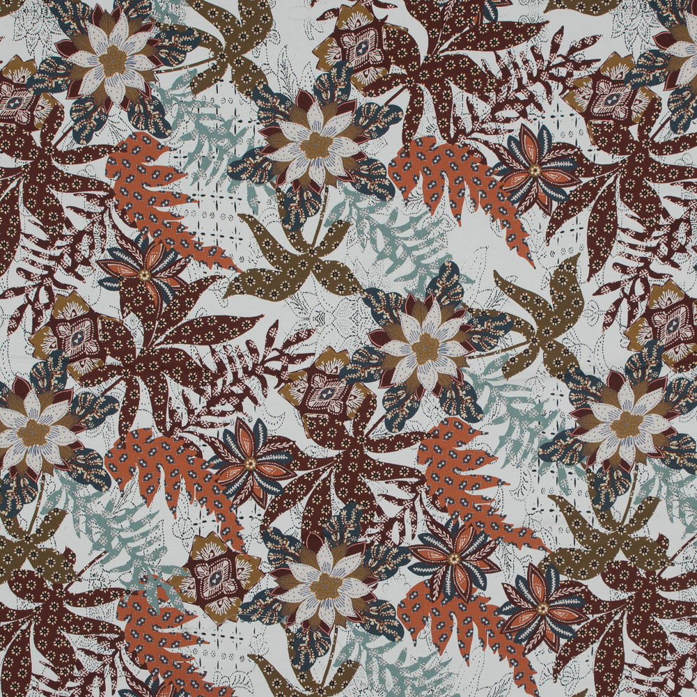 Stretch Cotton Sateen - White and Orange Floral - Vitality of Admiration Print - Mood Exclusive Key Largo Collection - Joann Fabrics