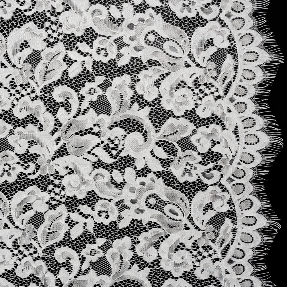 Nylon and Rayon Raschel Lace Panel with Finished Edges - Ivory Florals and Curls - Joann Fabrics