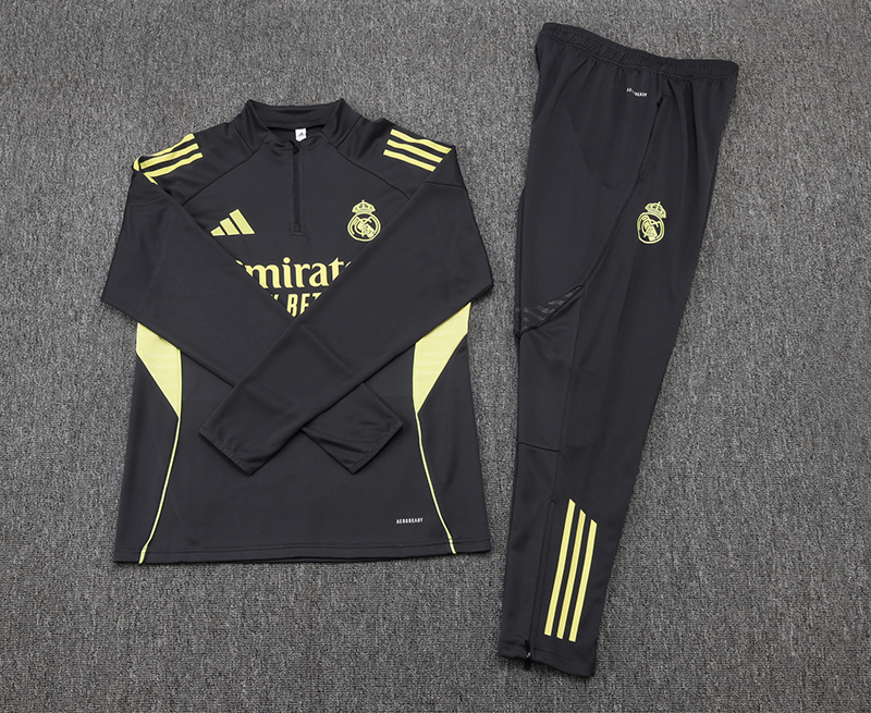 2025-2026 Real Madrid Dark Gray Half-Pull Training Suit Football Shirt 1:1 Thai Quality Set