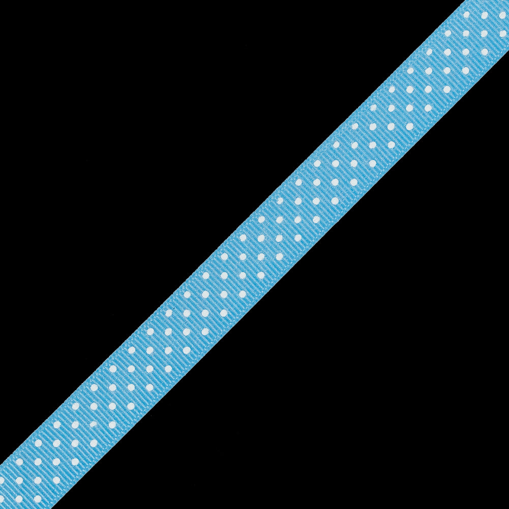 Sky Blue Grosgrain Ribbon with White Polka Dots - 0.625