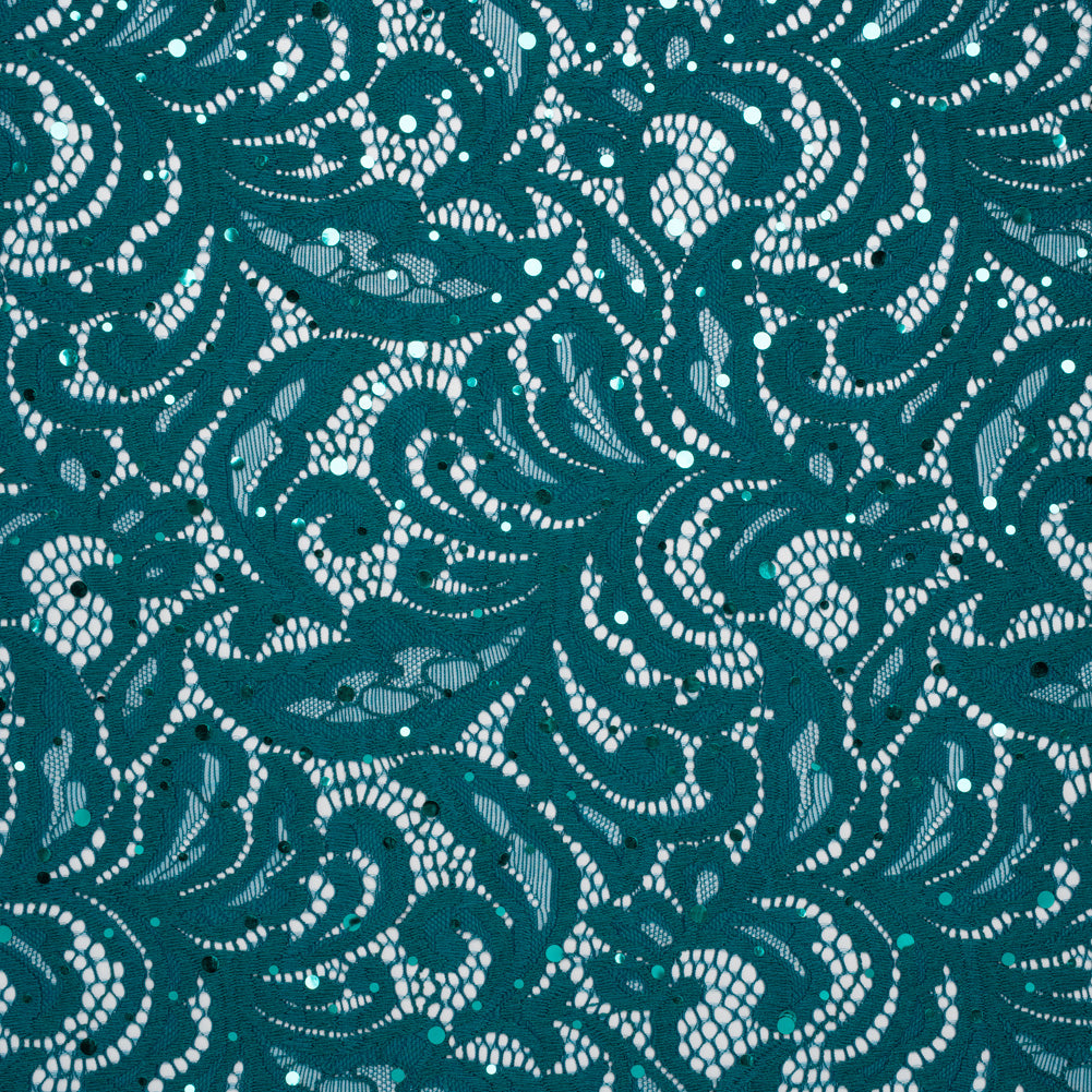 Stretch Raschel Lace with Metallic Spots - Dark Teal and Navy Fancy Leaves and Flowers - Joann Fabrics