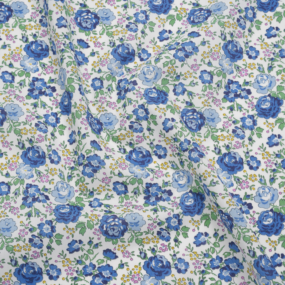 Liberty Fabrics Tana Lawn® - Felicite Blue - Blue, Pink and Mint Green Little Roses - Joann Fabrics