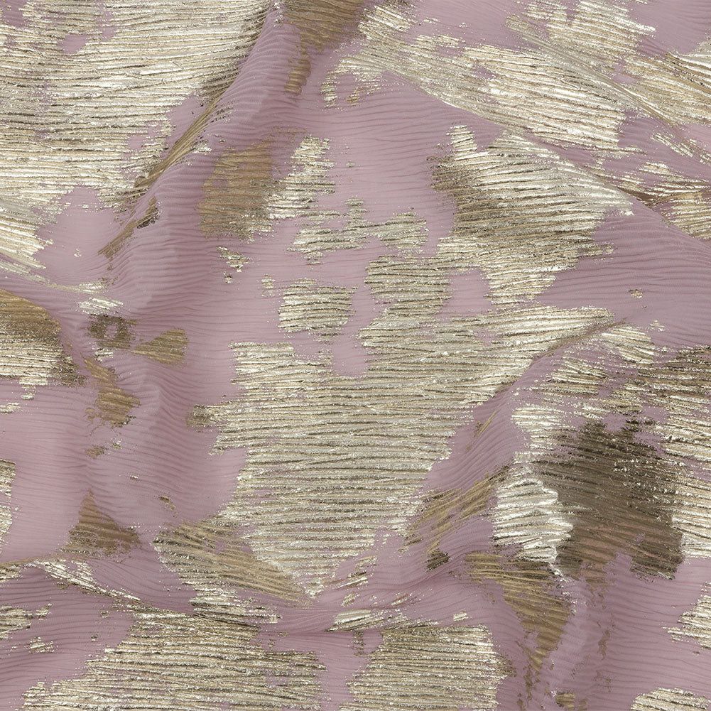 Polyester Chiffon Plisse with Abstract Gold Foiling - Mauve - Aralia Collection - Joann Fabrics