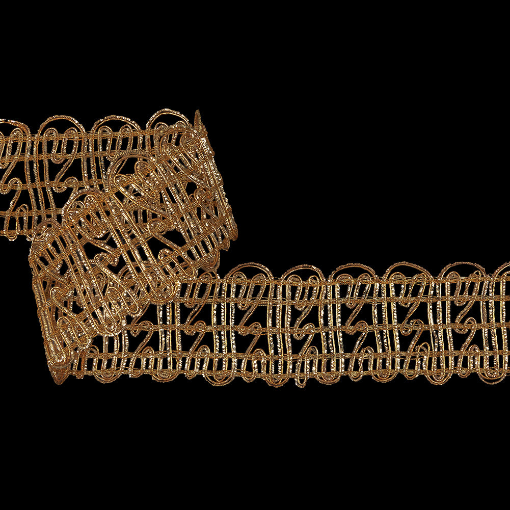 Vintage Metallic Gold Twisting Lines Braided Trim - 2