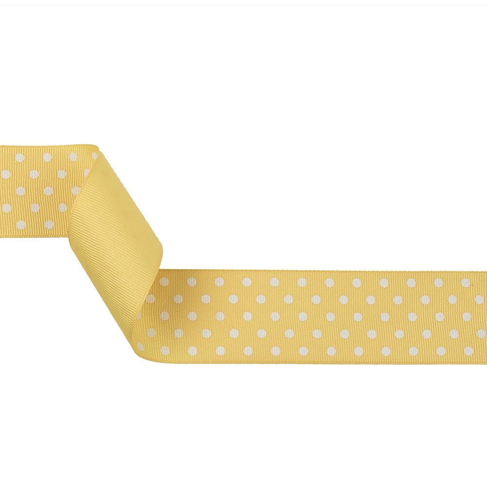 Pale Banana and White Polka Dots Grosgrain Ribbon - 1.625