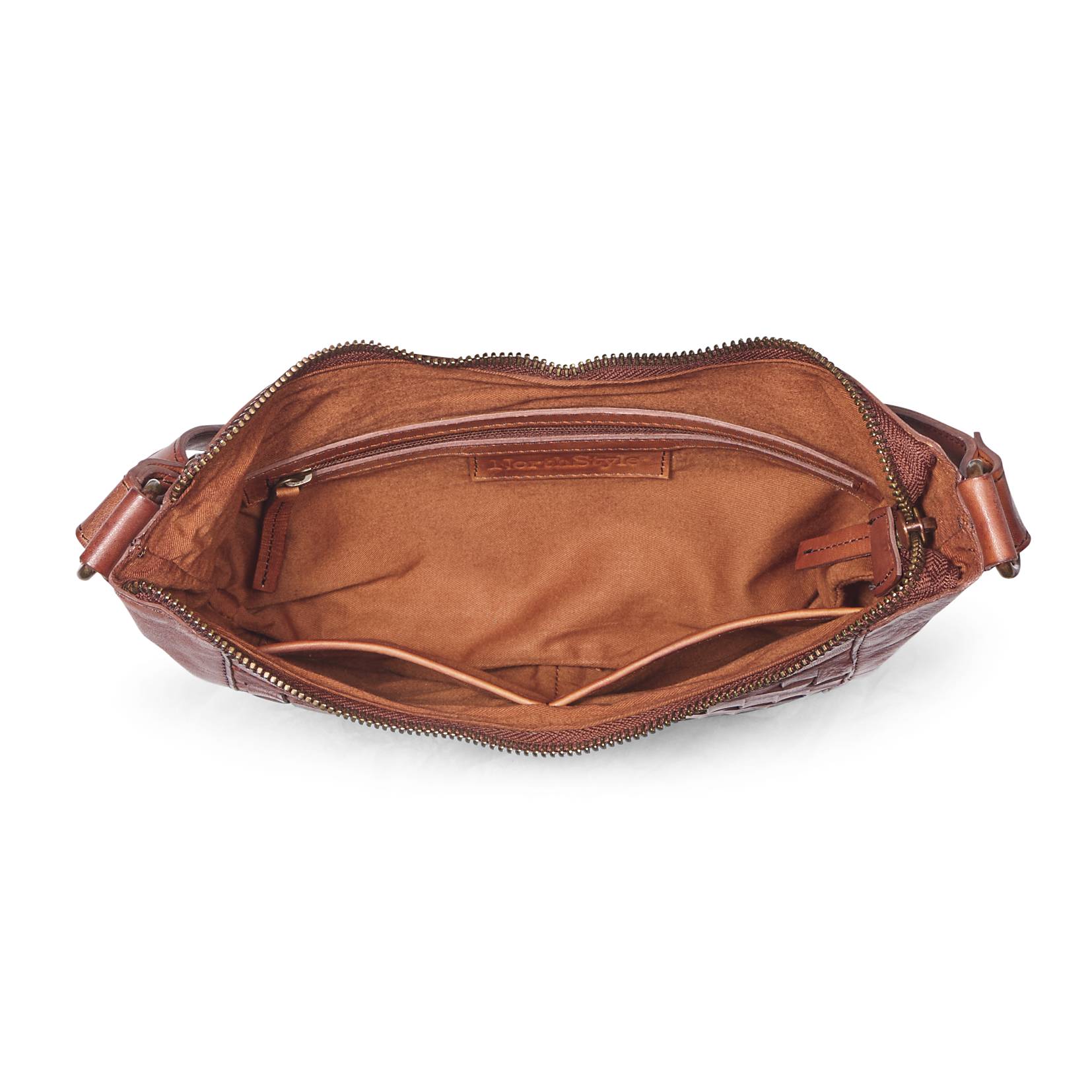 Leather Basketweave Crossbody, Top Zip, Inner Pockets - Northstyle Catalog