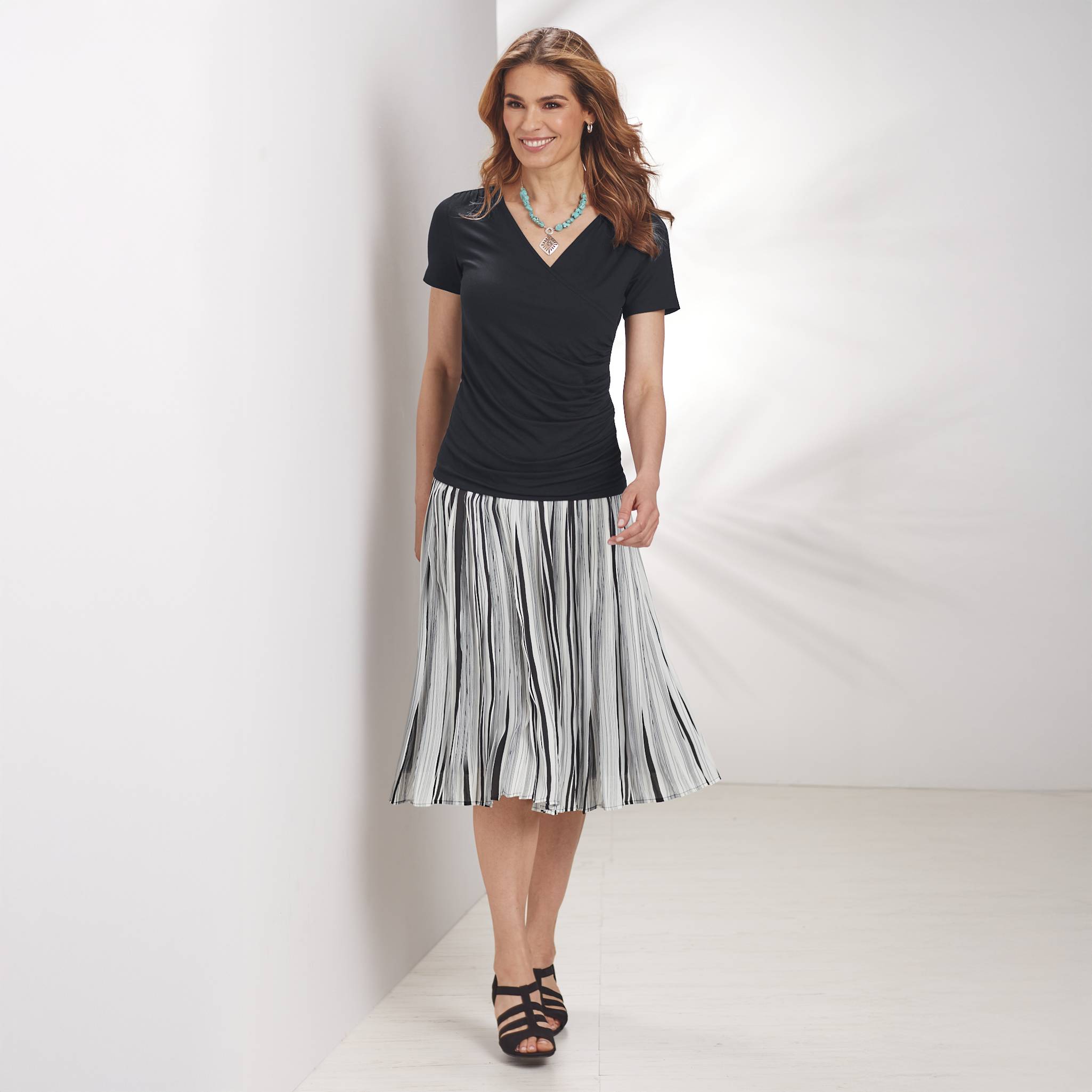 Soft Surplice Top, Crossover Neckline, Side Gathers, Short Sleeves - Northstyle Catalog