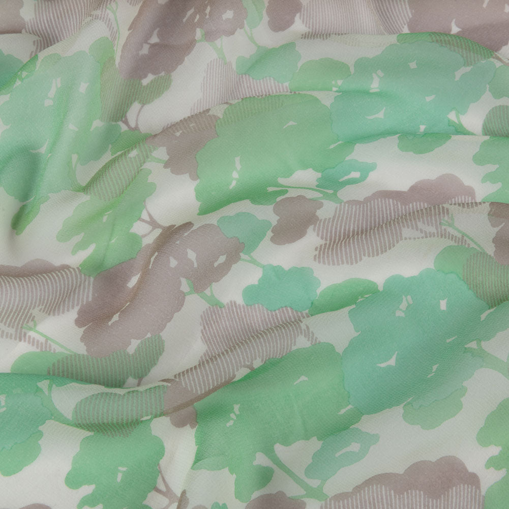 Green, Taupe and Cream Forest Silhouettes Silk Chiffon - Joann Fabrics